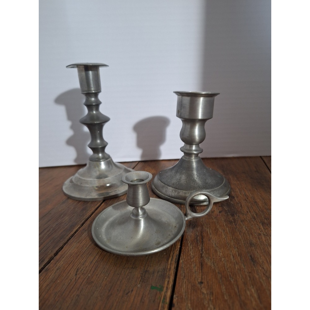 Vintage Pewter Candlestick Set Stieff Old‎ Sturbridge Village Leonard Bolivia